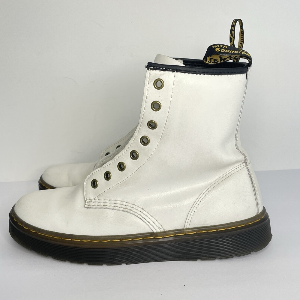 Dr. Martens White Leather Combat Boots with Black Trim